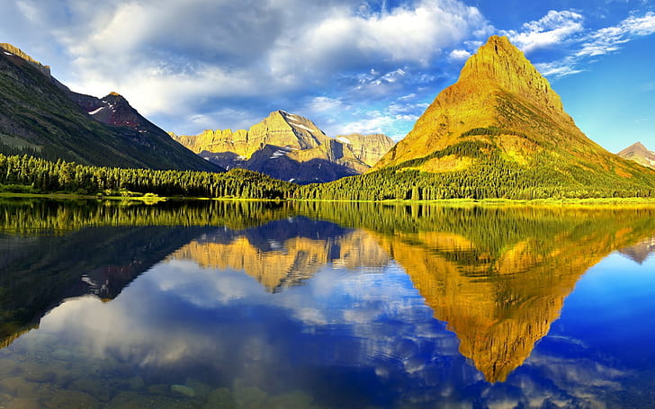 nature, landscape, reflection, mountains, Glacier National Park, HD wallpaper