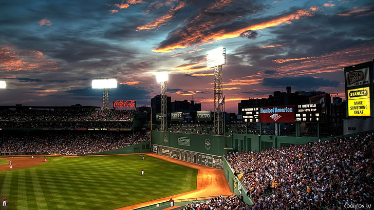 Fenway Park, Boston, Major League Baseball, stadium, crowds, clouds, HD wallpaper