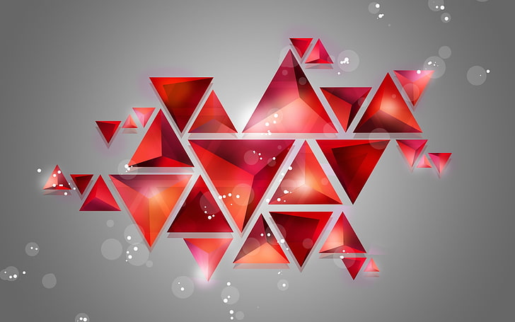 triangular red clip art, geometric shapes, shine, abstraction, HD wallpaper