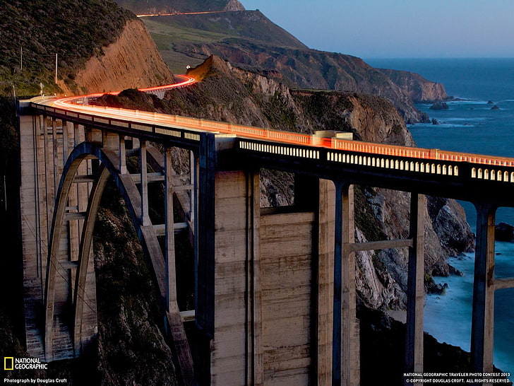 Bixby Bridge Big Sur-National Geographic wallpaper, brown concrete bridge, HD wallpaper