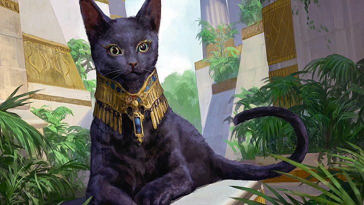 Black Cats, digital art, Egyptian, magic the gathering, Sacred cat