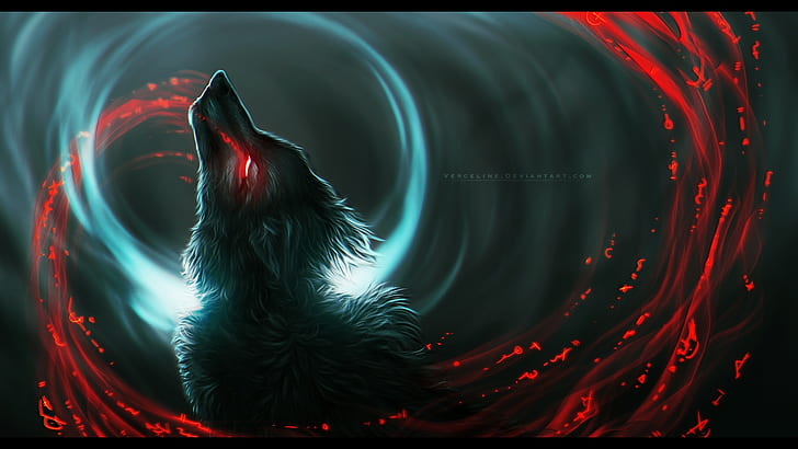 wolf, predator, wool, werewolf, art, bloody tears, in the dark, HD wallpaper