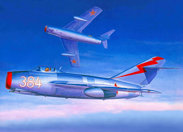 gray and blue 384 fighter plane wallpaper, the plane, art, combat, HD wallpaper