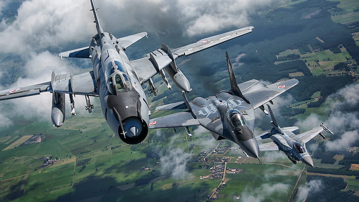 F-16, The MiG-29, Fighter-bomber, F-16 Fighting Falcon, Su-22, HD wallpaper