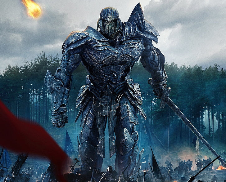 blue robot holding sword wallpaper, Transformers, Transformers: The Last Knight