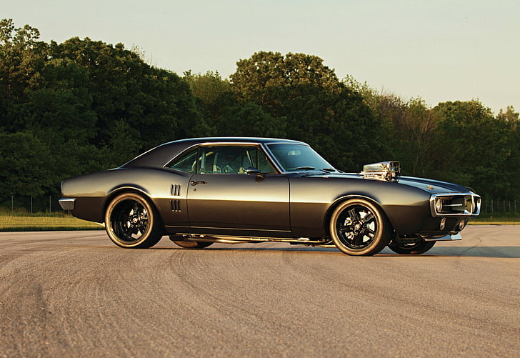 classic black coupe, muscle cars, 1969 Pontiac Firebird, mode of transportation, HD wallpaper