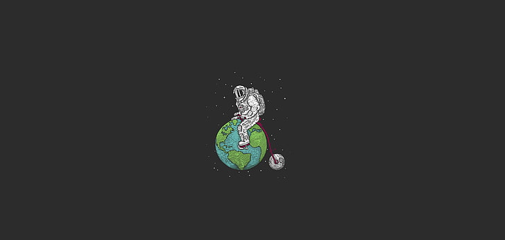 astronaut sitting on Earth illustration, space, stars, bike, the moon