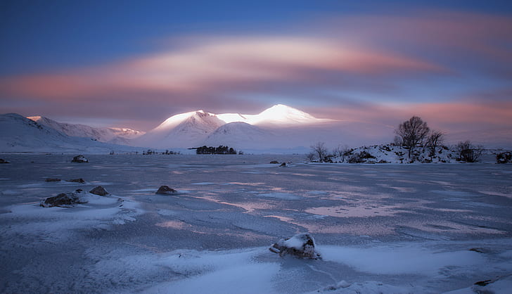 photo of white snow field, Dawn, Black Mount, Scotland, West Highlands