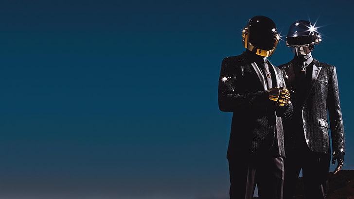 Daft Punk, helmet, standing, copy space, sky, blue, clothing