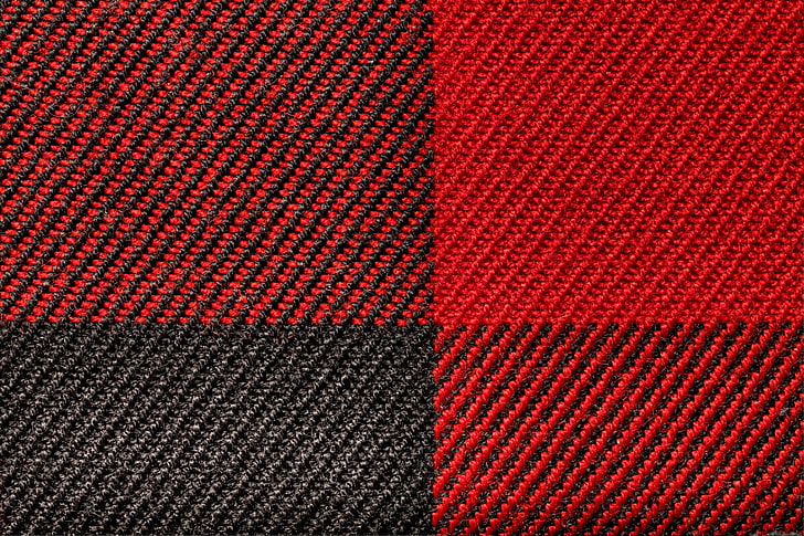 red and black knitted textile, fabric, texture, plaid, full frame, HD wallpaper