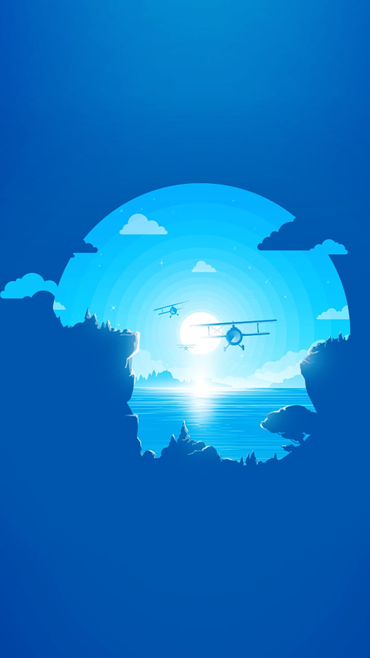 blue airplane logo, material style, minimalism, silhouette, air vehicle