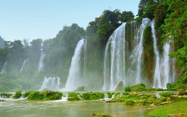 Waterfalls, Ban Gioc–Detian Falls, Nature, Vegetation, Vietnam, HD wallpaper
