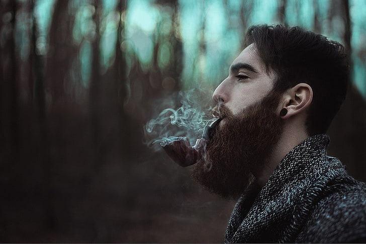 HD wallpaper: black and brown tobacco pipe, beards, smoke, model, sad, men  | Wallpaper Flare