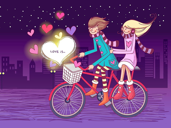 HD wallpaper: Romantic Bike Lovers, man and woman riding bicycle at night  illustration | Wallpaper Flare