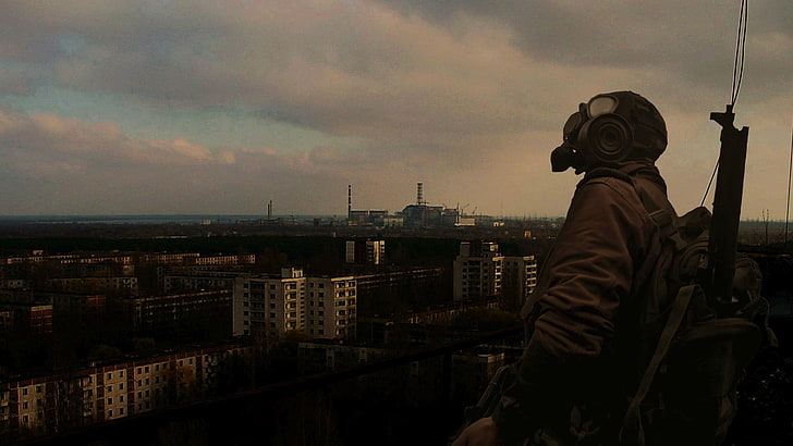 person's gray smoking mask, gas masks, Chernobyl, cloud - sky