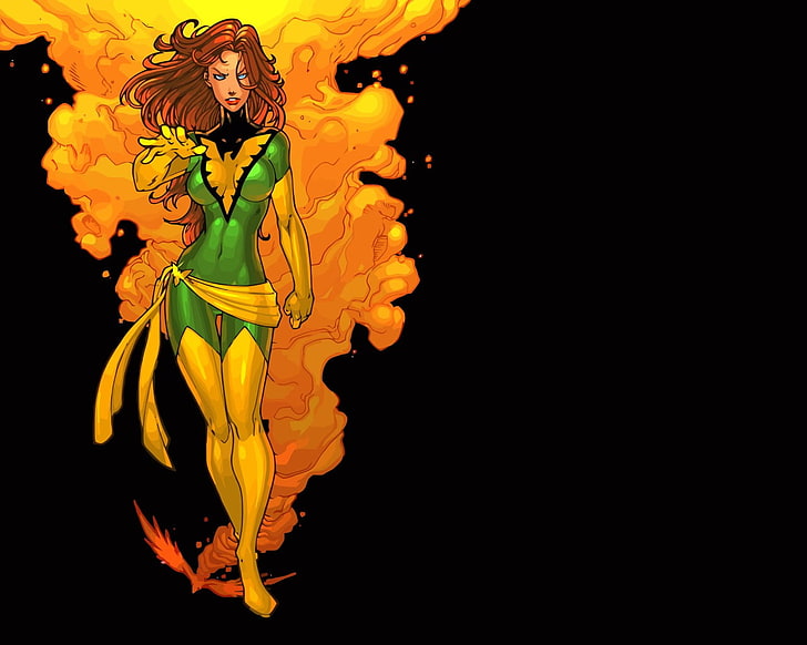 Jean Grey illustration, X-Men, phoenix, superheroines, comics