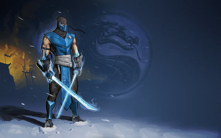 Mortal Kombat character, sub-zero, swords, art, futuristic, illustration