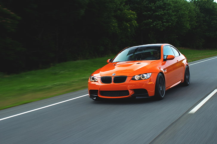 orange BMW coupe, e92, speed, m3, car, land Vehicle, transportation, HD wallpaper