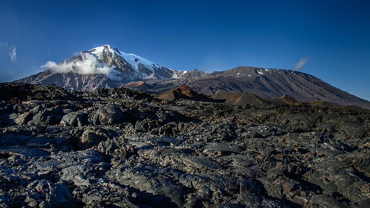 white and brown rocky mountain under blue sky, tolbachik, kamchatka, tolbachik, kamchatka, HD wallpaper