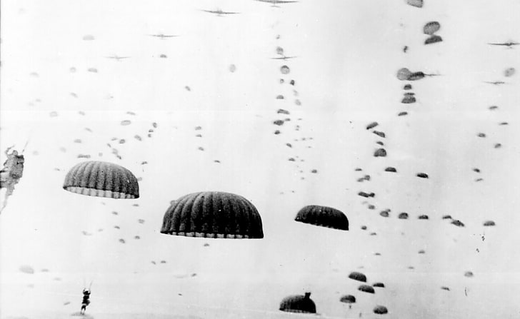 Airdrop, paratroopers illustration, Vintage, no people, day, nature