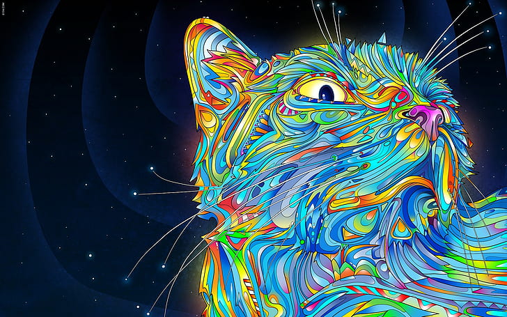 animals, abstract, Matei Apostolescu, cat, psychedelic, colorful