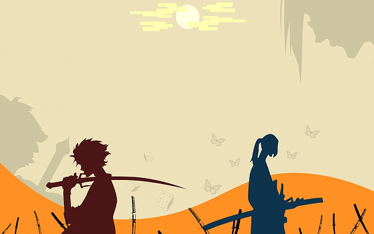Samurai Champloo, anime, Mugen, Jin, real people, silhouette, HD wallpaper