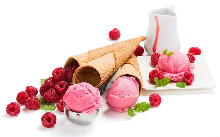 ice cream, fruit, berries, food, food and drink, white background
