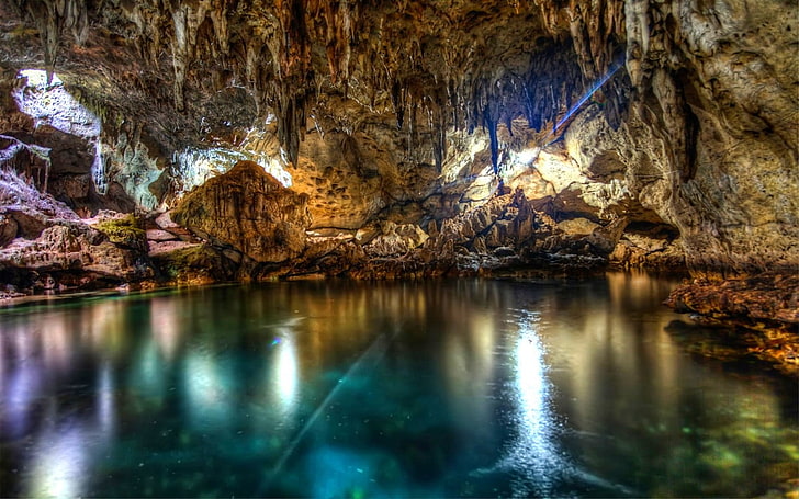 Hd Wallpaper Blue Lagoon Inside A Cave Nature Landscape Cenotes