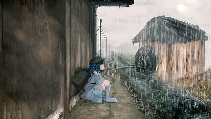 HD wallpaper: blue hair anime girls anime rain artwork, architecture, real  people | Wallpaper Flare
