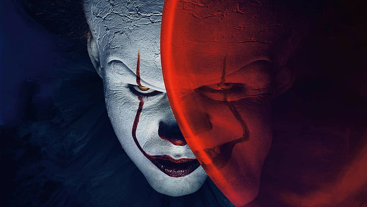 Bill Skarsgård, Clowns, face, IT, movies, Pennywise, HD wallpaper