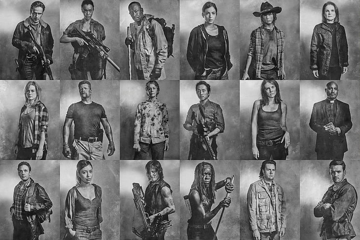 The Walking Dead cast collage, the series, heroes, black And White