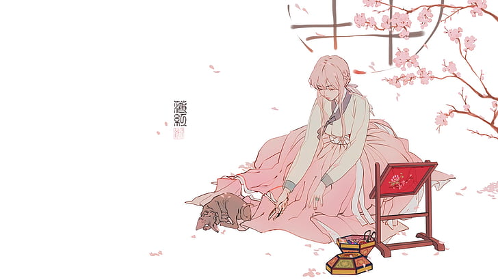 anime, manga, anime girls, simple background, minimalism, pink, HD wallpaper