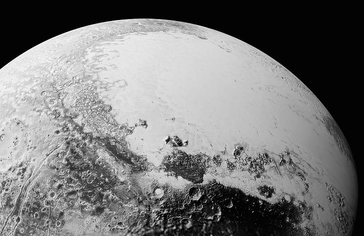 grayscale photography of Pluto, Solar System, universe, space