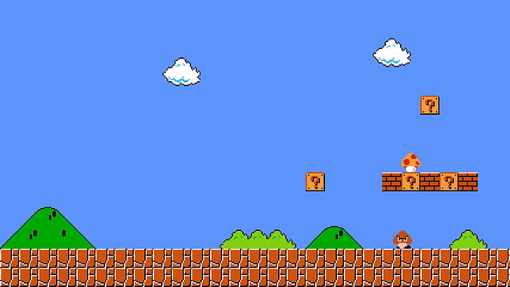cloud, pixels, Super Mario, enemies, fungus, mario bros, first level