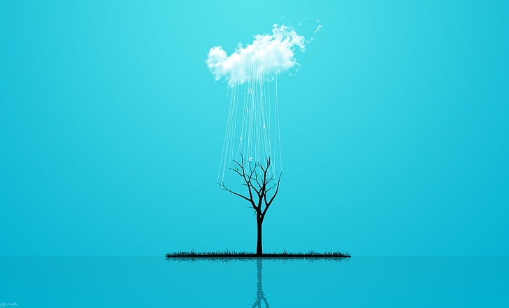 silhouette of bare tree illustration, clouds, trees, digital art, HD wallpaper