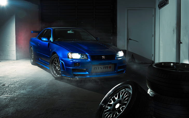 GTR, Nissan, Blue, R34, HD wallpaper