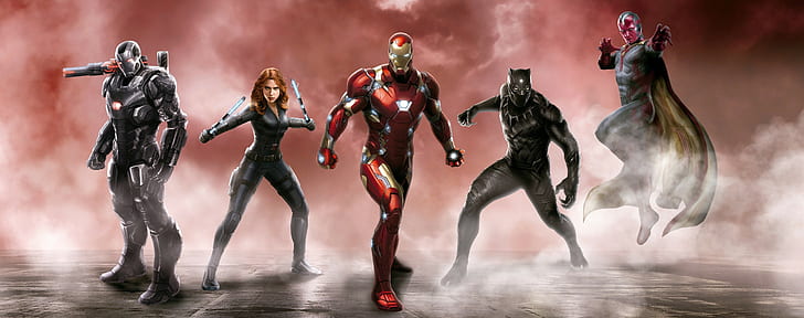 Iron Man, artwork, digital art, Black Widow, The Vision, Black Panther