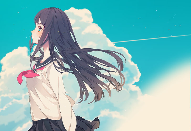 HD wallpaper: anime girl, profile view, school uniform, clouds, sky, one  person | Wallpaper Flare