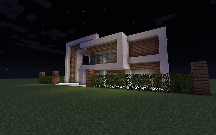 white and brown concrete house, Minecraft, video games, architecture