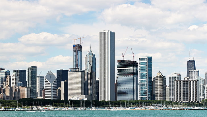 chicago, city, skyline, skyscrapers