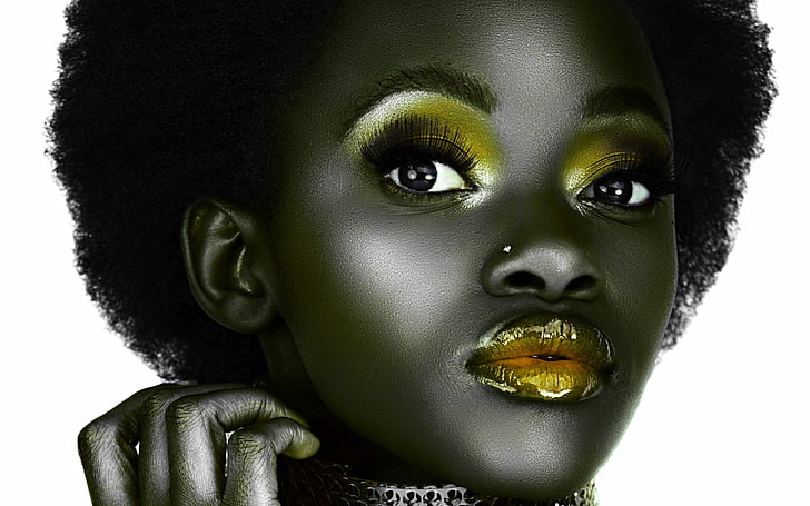 woman's face, black, girl, make-up, creative, model, human Face, HD wallpaper