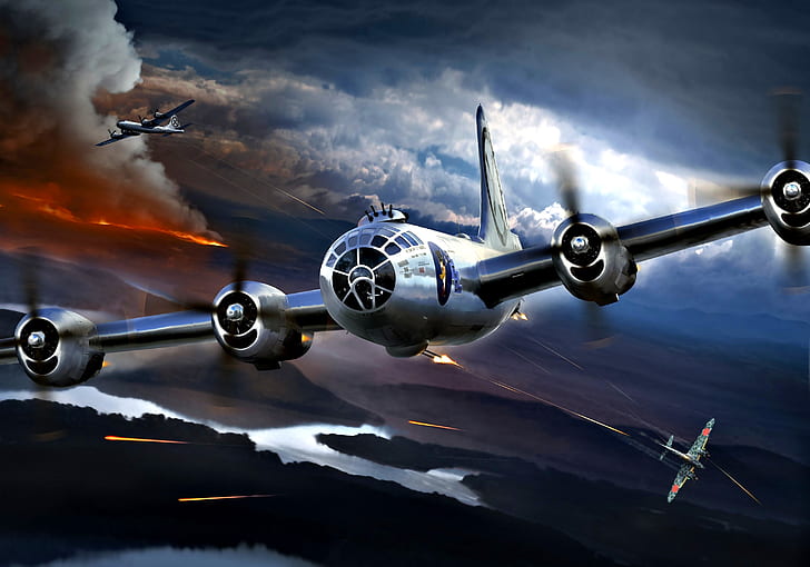 fire, smoke, theatre, Boeing, bomber, Superfortress, Japanese