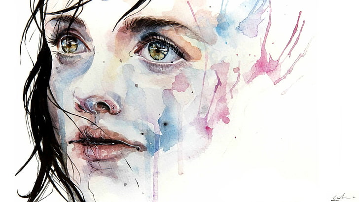 watercolor, painting, artwork, one person, portrait, young adult