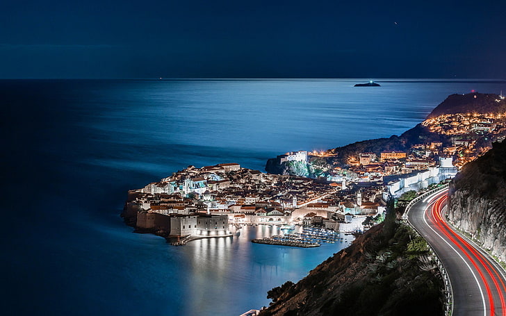 Towns, Dubrovnik, City, Ocean, Road, Time-Lapse, sea, water, HD wallpaper