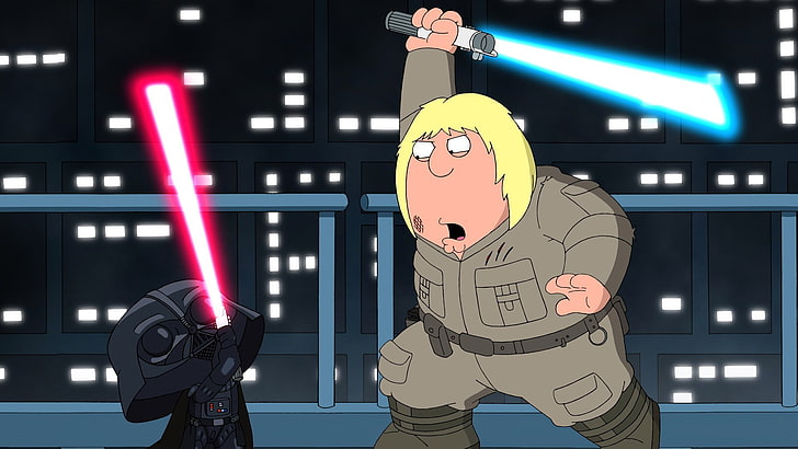 Star Wars, Darth Vader, weapon, cartoon, fight, Family Guy, HD wallpaper