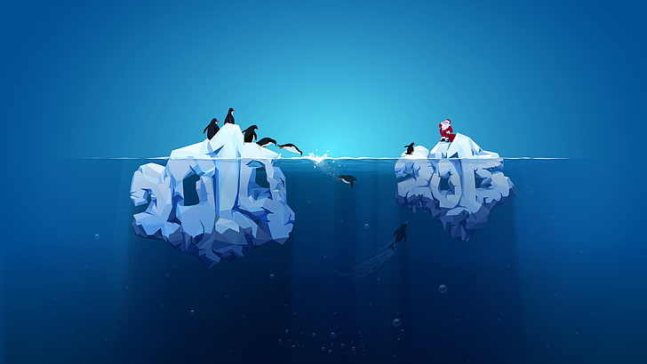 penguins jump over the water digital wallpaper, artwork, minimalism