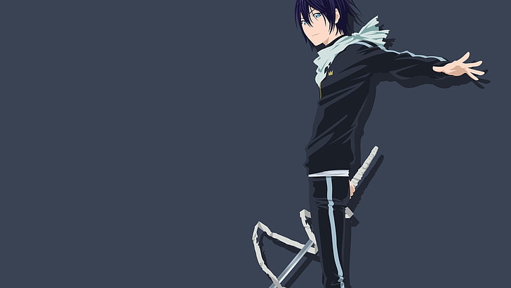 man in black suit holding sword anime wallpaper, Noragami, Blue Eyes