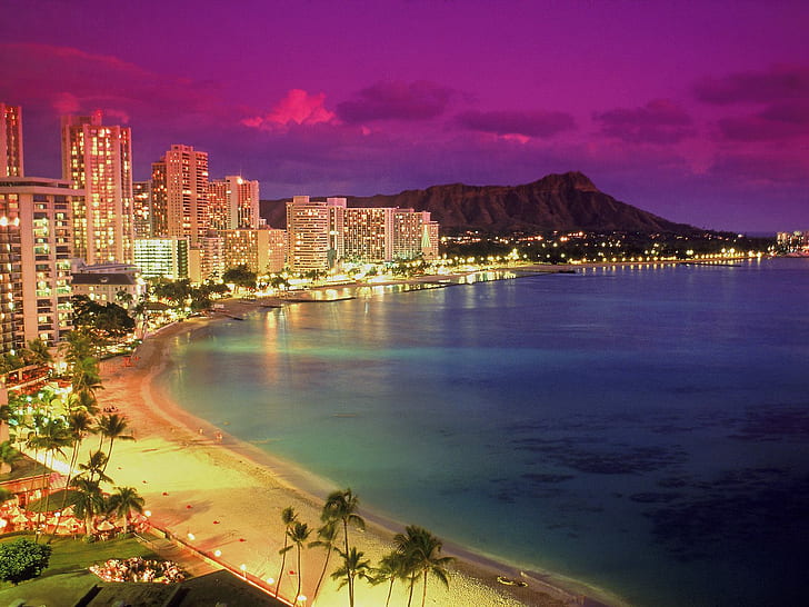 Waikiki at Dusk, Hawaii HD, world, travel, travel and world, HD wallpaper