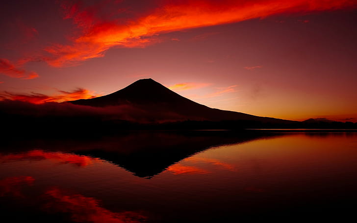 Mount Fuji, volcano, Japan, mountains, lake, reflection, landscape, HD wallpaper