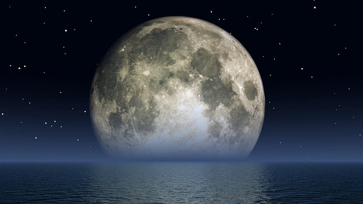 moon, supermoon, moonlight, sky, fantasy art, night, full moon, HD wallpaper